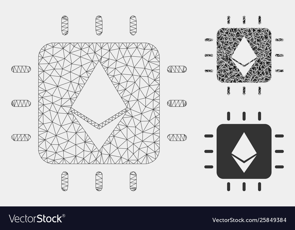 Ethereum crystal chip mesh wire frame model