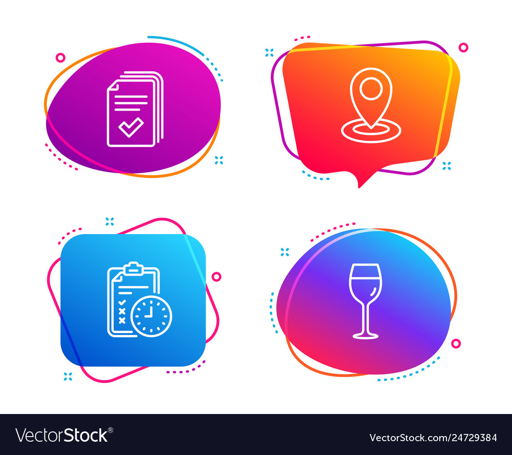Exam time handout and location icons set wine vector image Exam time handout and location icons set wine