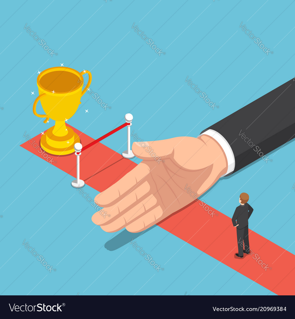 Isometric Big Hand Hinder Businessman From Finish Vector Image isometric-big-hand-hinder-businessman-from-finish-vector-image