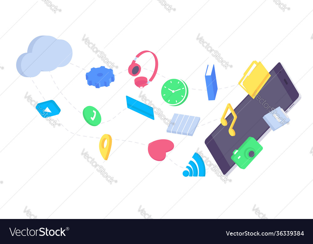 Isometric mobile app flat application concept user