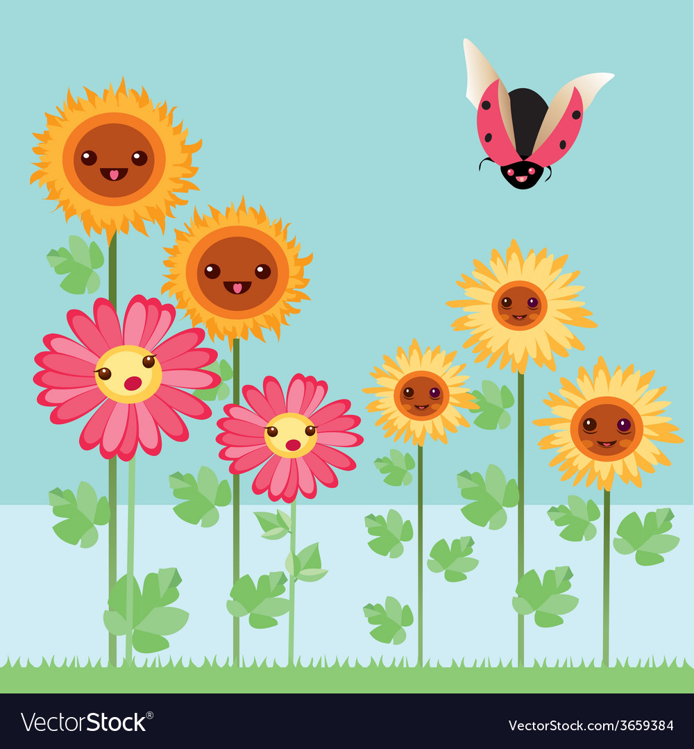 Kawaii Blumen und Bugs