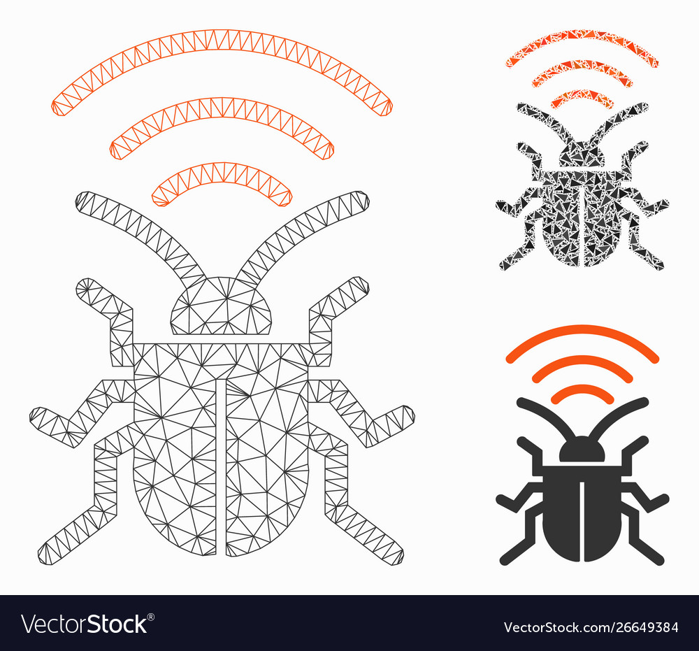 Radio bug mesh 2d model and triangle mosaic vector image Radio bug mesh 2d model and triangle mosaic