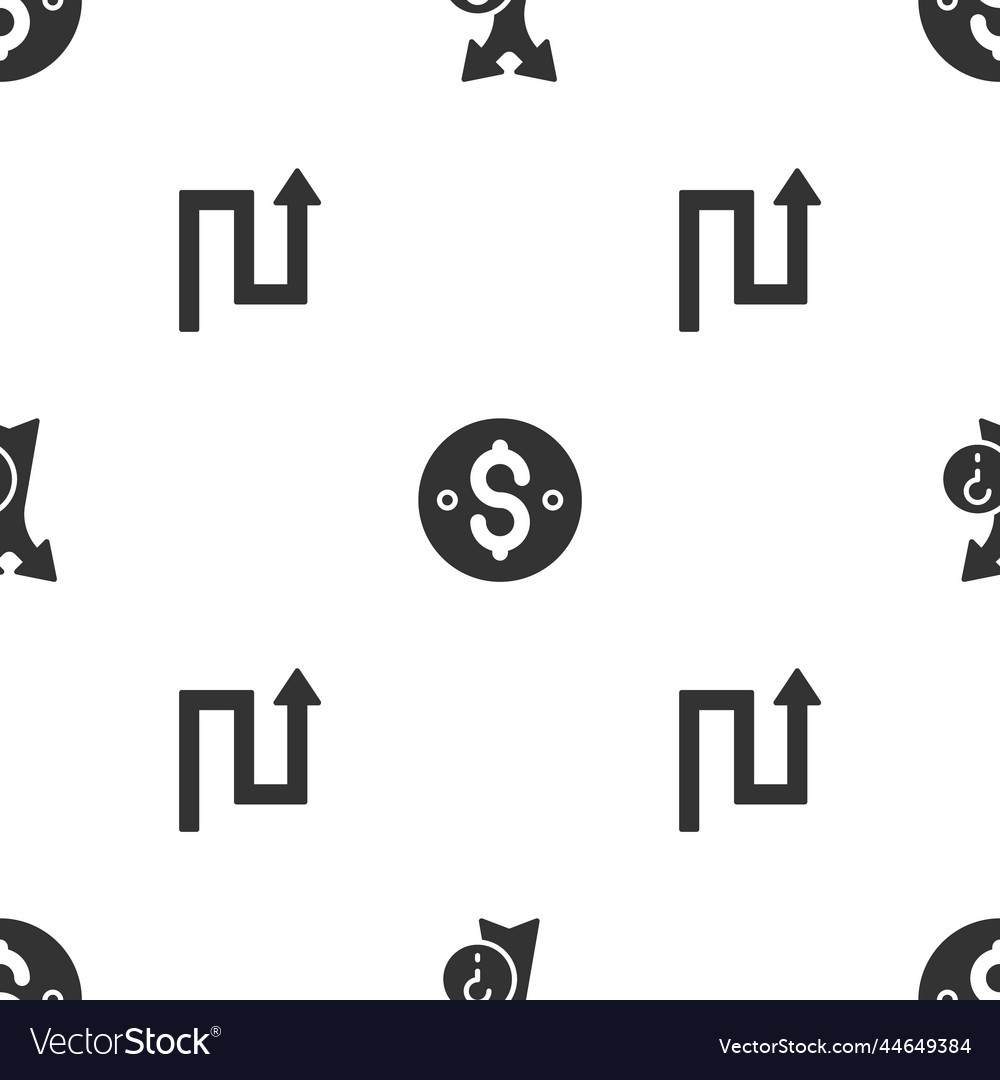 Set arrow dollar symbol and on seamless pattern vector image Set arrow dollar symbol and on seamless pattern