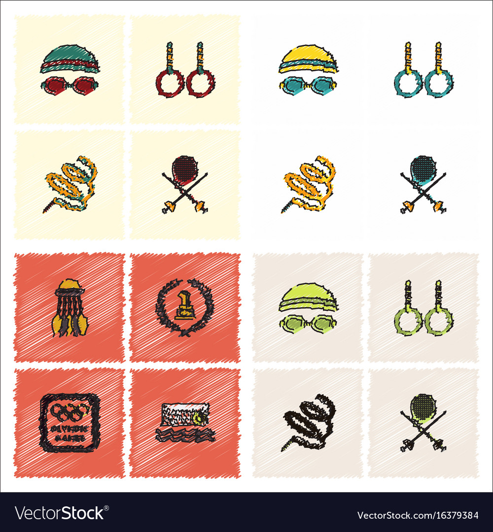 Set of olympic game design in hatching style