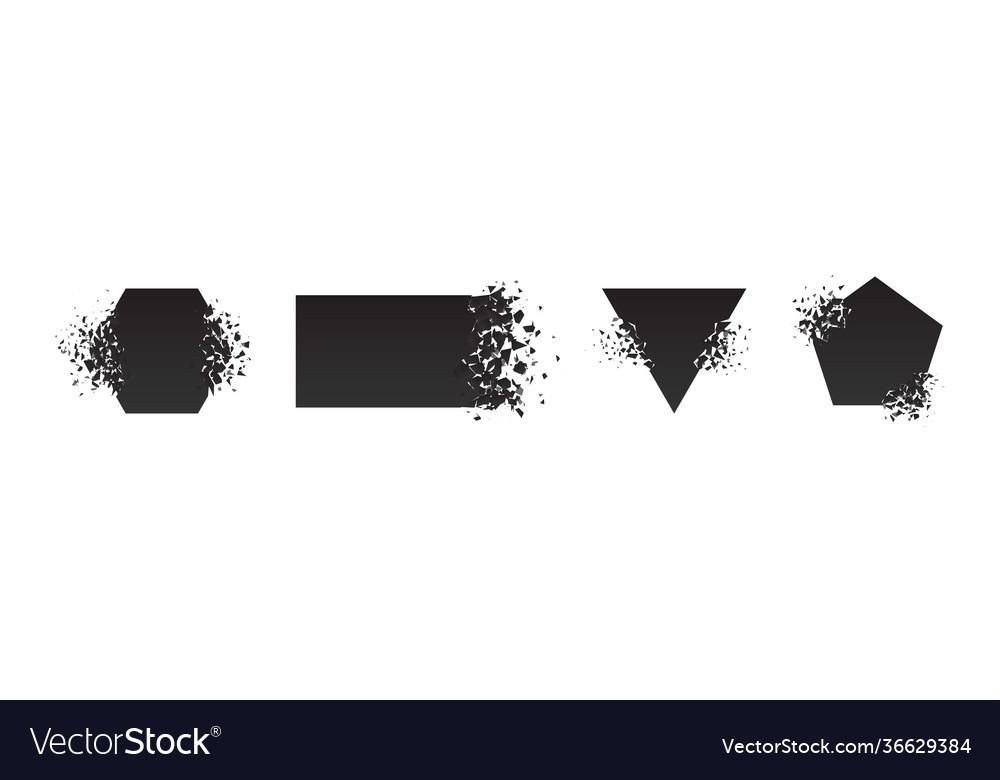 Shape shattered and explodes flat style design vector image Shape shattered and explodes flat style design