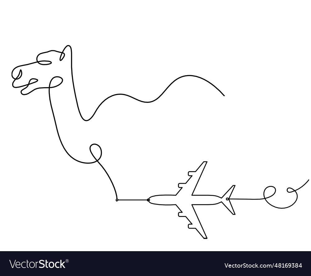 Silhouette of abstract camel with plane as line