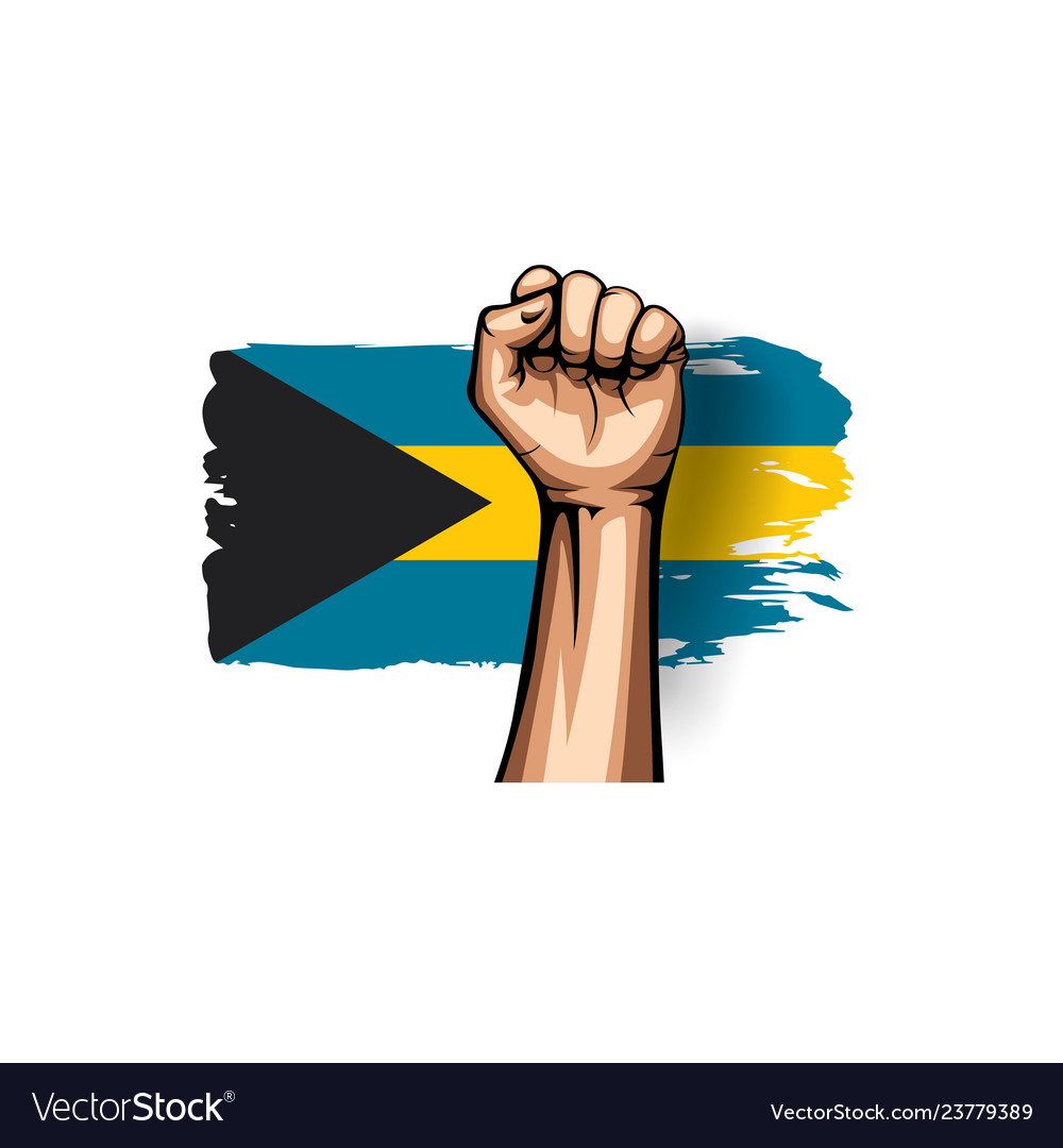 Bahamas flag and hand on white background Vector Image