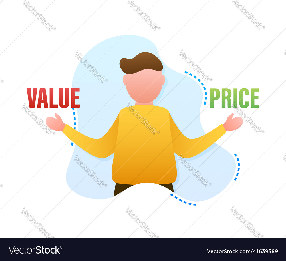 Man choosing between two options value and price vector image Man choosing between two options value and price
