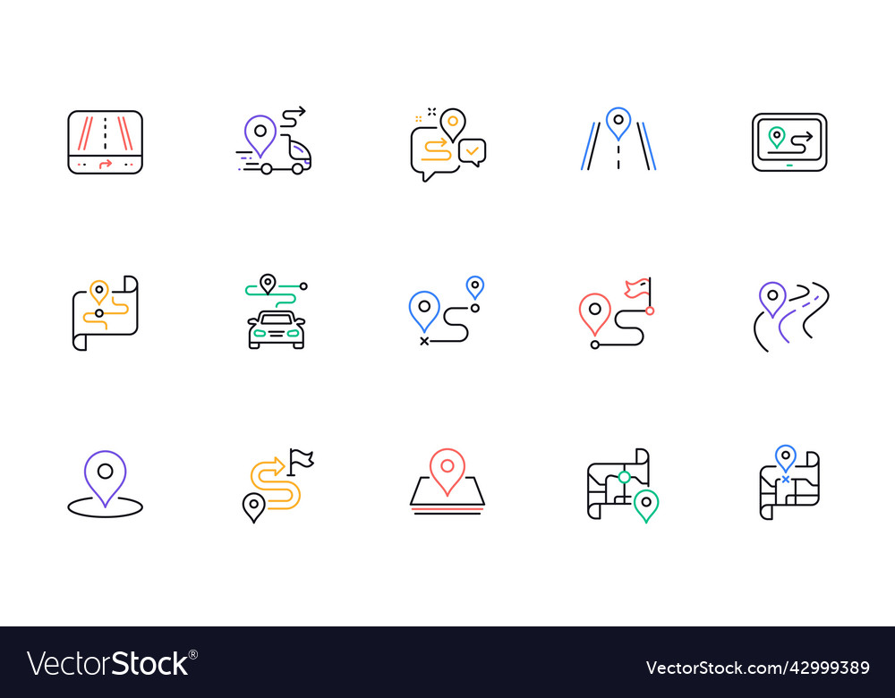 Road map line icons journey path route Vector Image Road map line icons journey path route