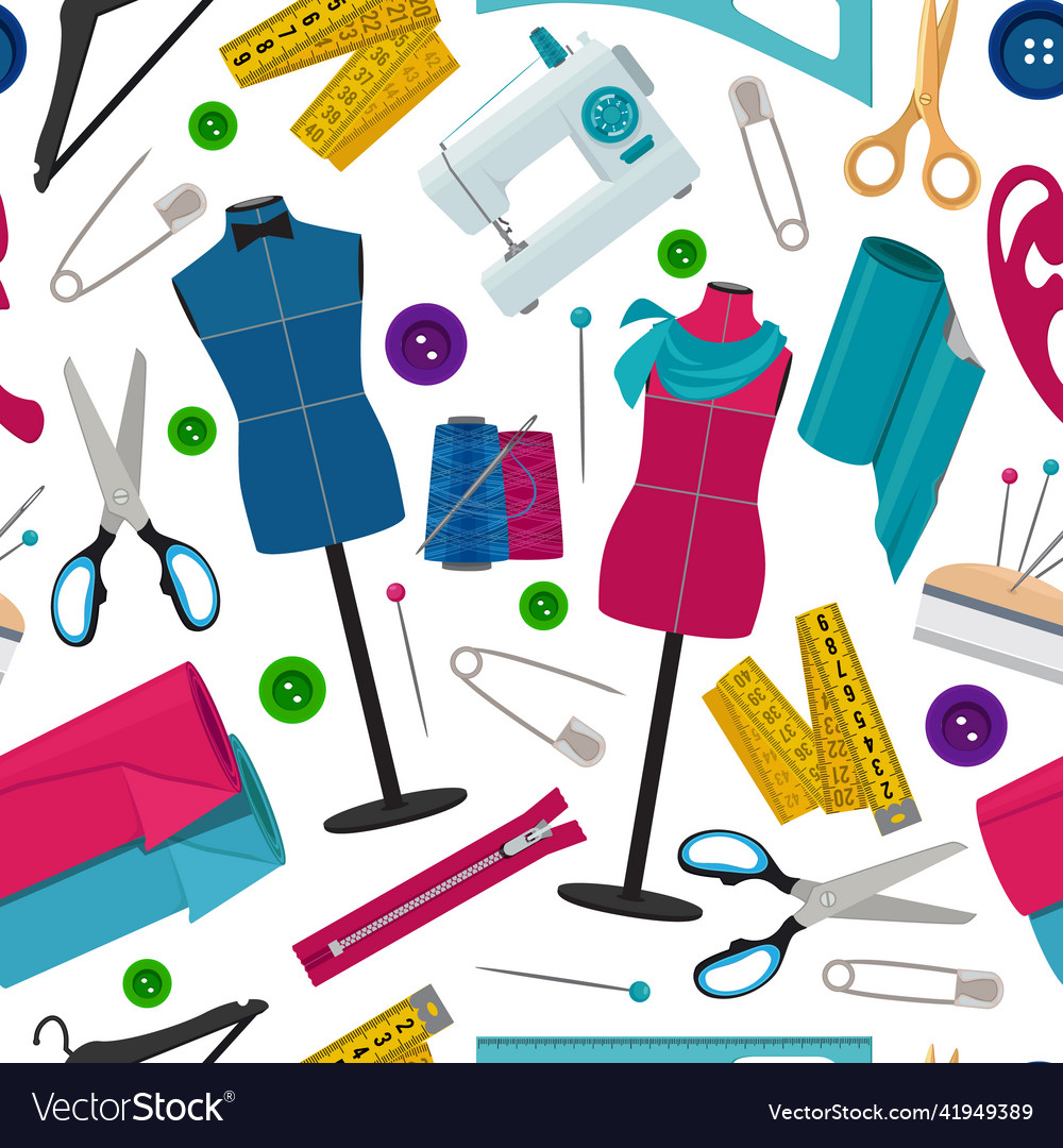 Seamless pattern for tailor shop with different