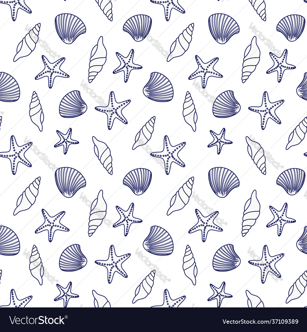 Seamless pattern with seashells and starfish vector image Seamless pattern with seashells and starfish