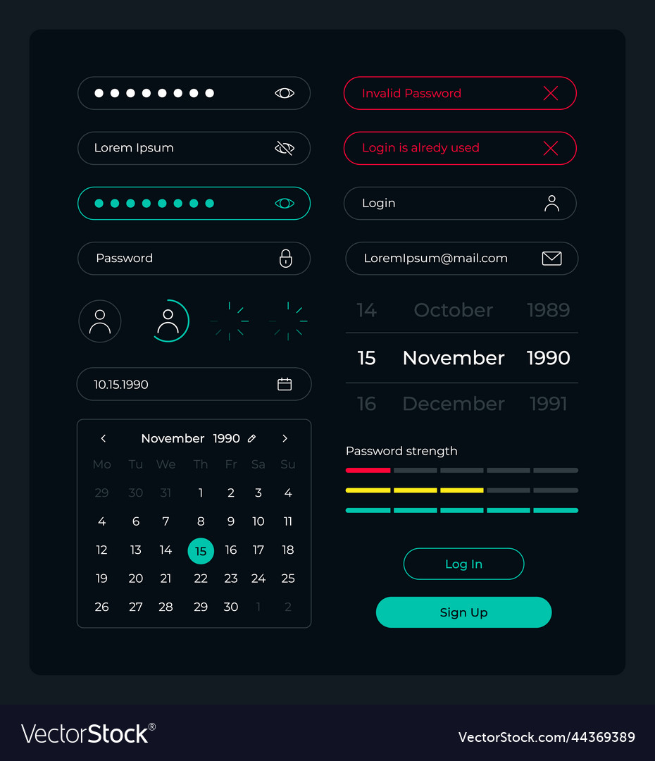 Signing up ui elements kit vector image Signing up ui elements kit