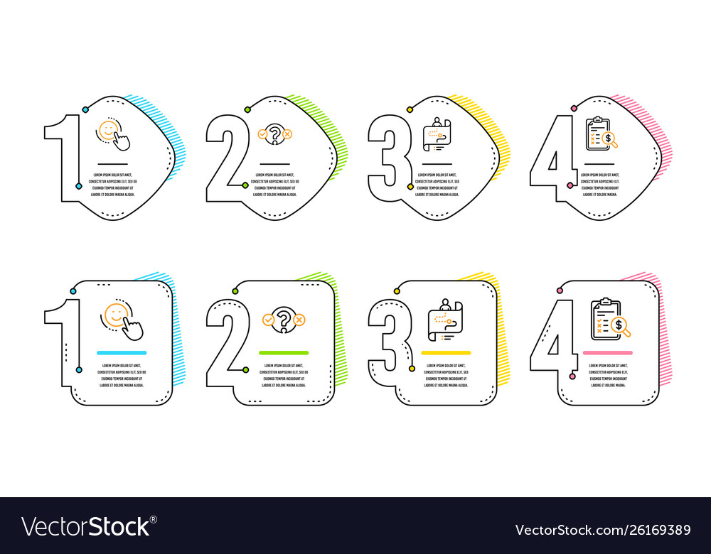 Smile quiz test and journey path icons set vector image Smile quiz test and journey path icons set