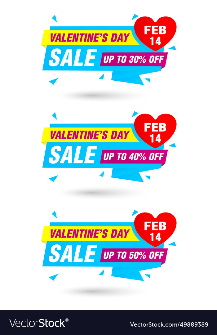 Valentines day sale origami blue labels 30 40 50 vector image Valentines day sale origami blue labels 30 40 50