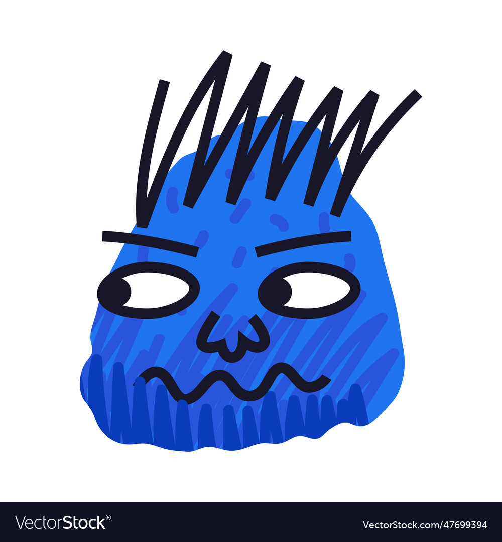 Abstract comic blue face show emotion of suspicion