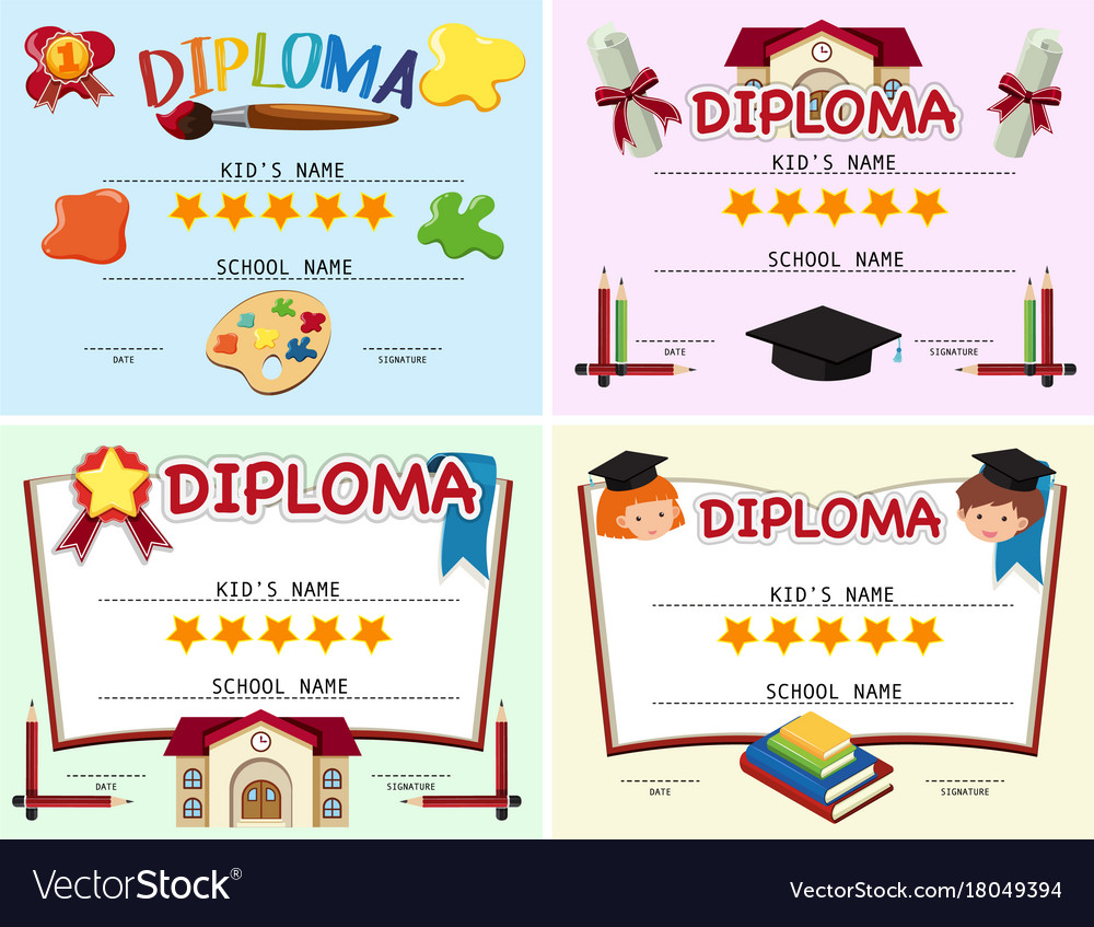 Four diploma template with school items