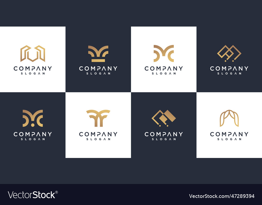 M logo collection for business with golden Vector Image