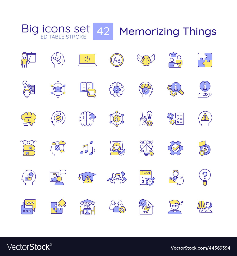 Memorization things strategies rgb color icons set