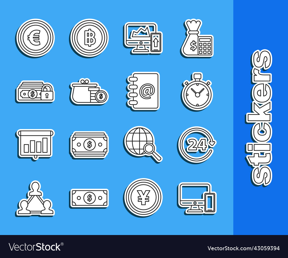Set line computer monitor and mobile phone clock vector image Set line computer monitor and mobile phone clock