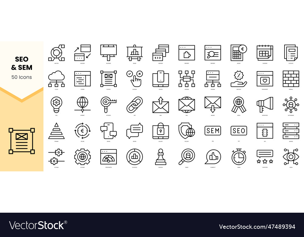 Set of seo and sem icons simple line art style
