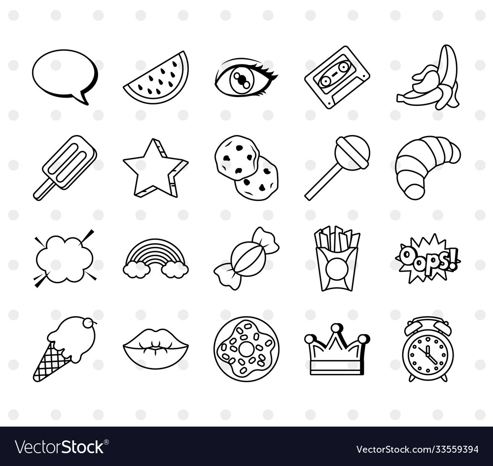 Speech bubble and pop art elements icon set line