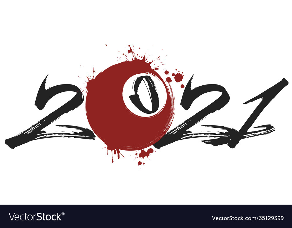 Abstract numbers 2021 and billiard ball from blots