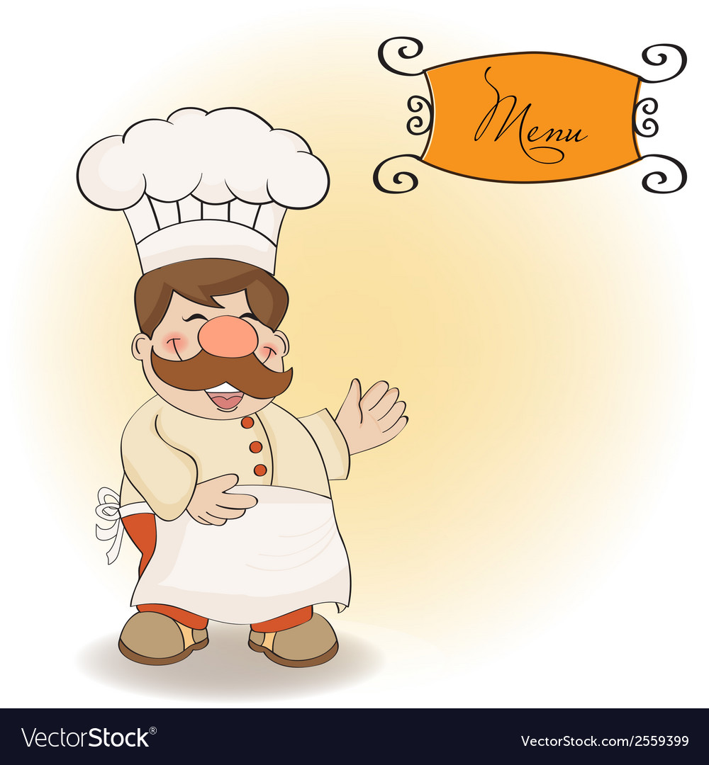 Background with smiling chef and menu