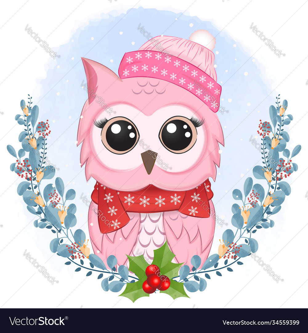 Cute owl with wreath christmas