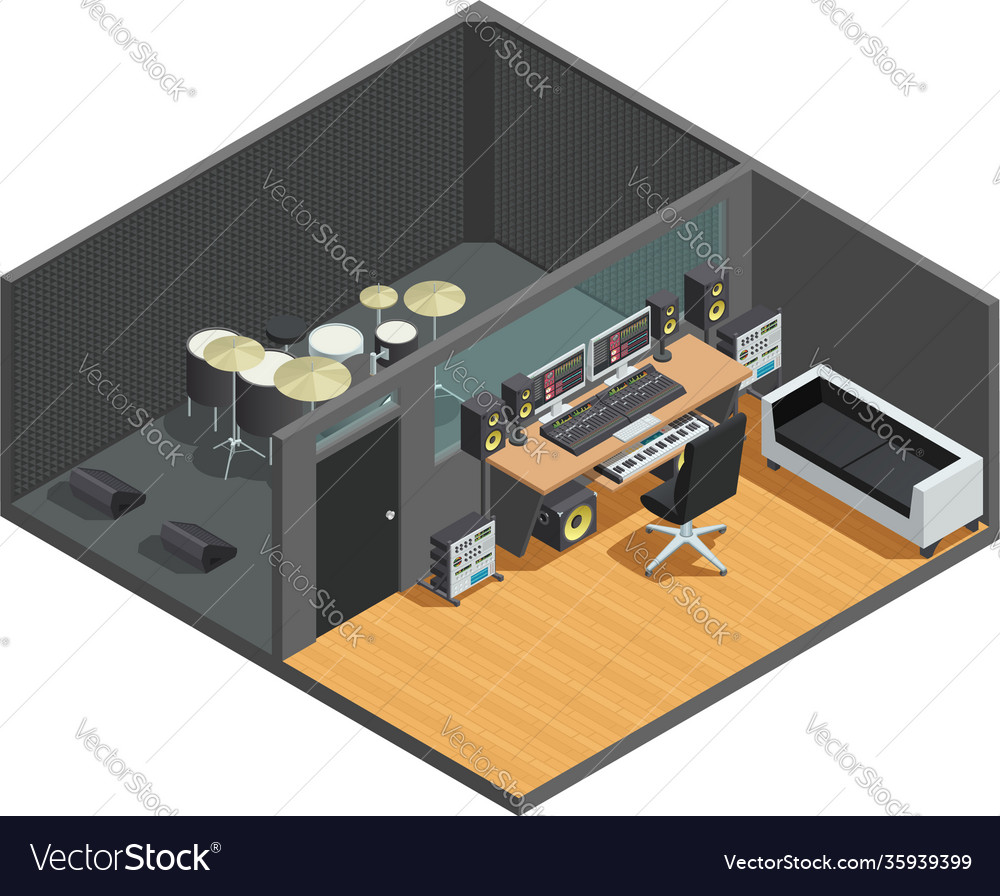 Drums recording studio interior Royalty Free Vector Image