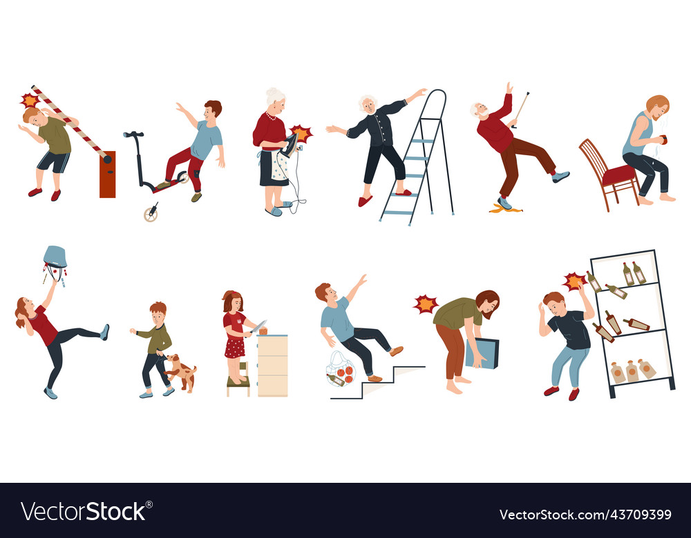 Household injuries icon set Royalty Free Vector Image