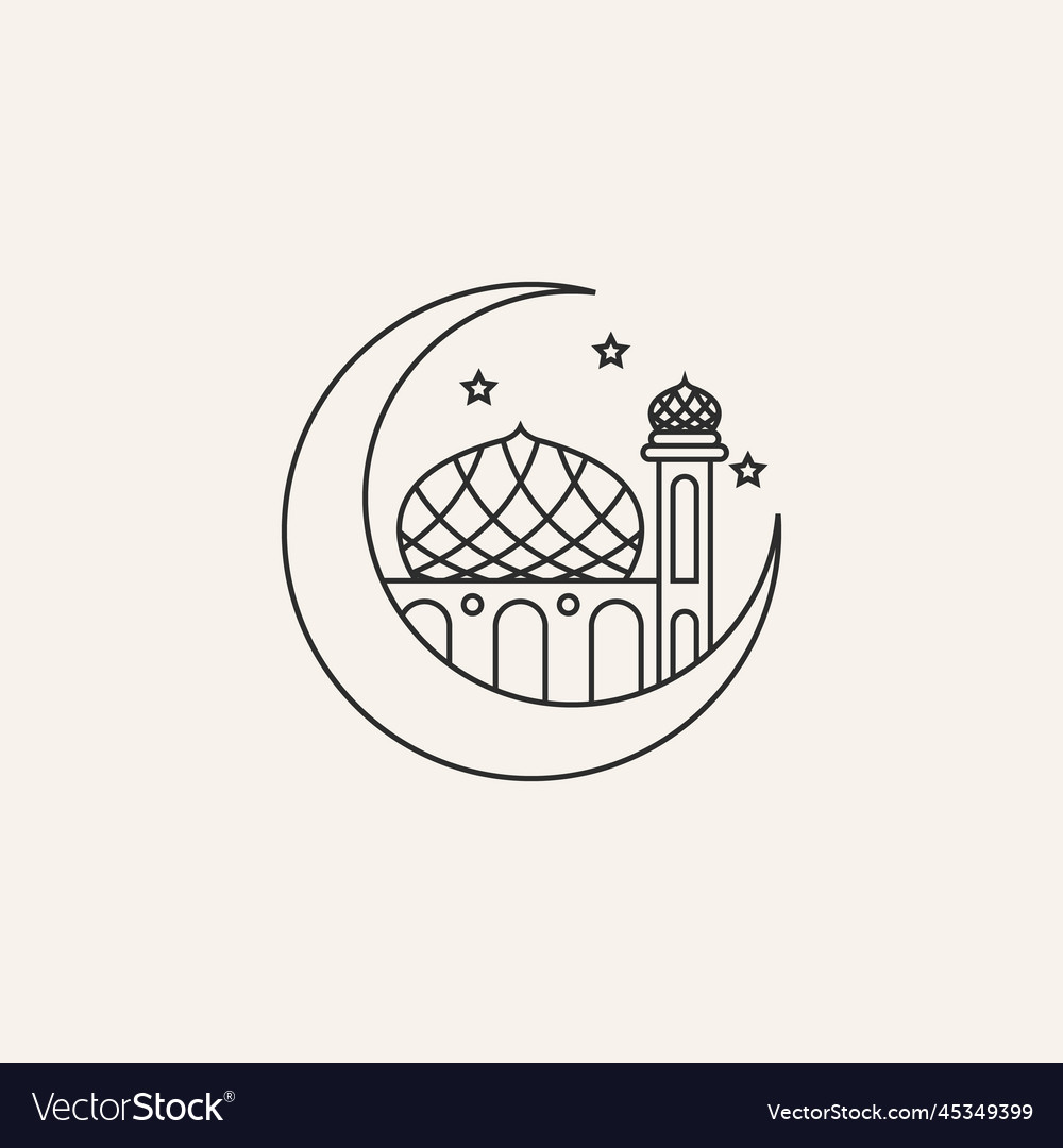 Islamic mosque line art logo design vector image Islamic mosque line art logo design