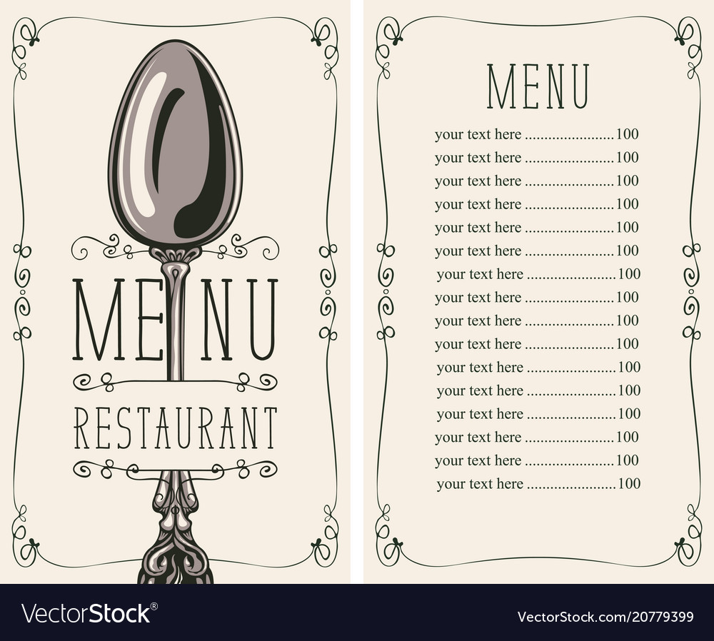 Restaurant menu with price list and spoon Vector Image