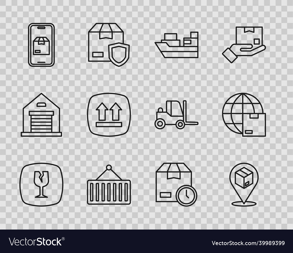 Set line fragile broken glass location vector image Set line fragile broken glass location