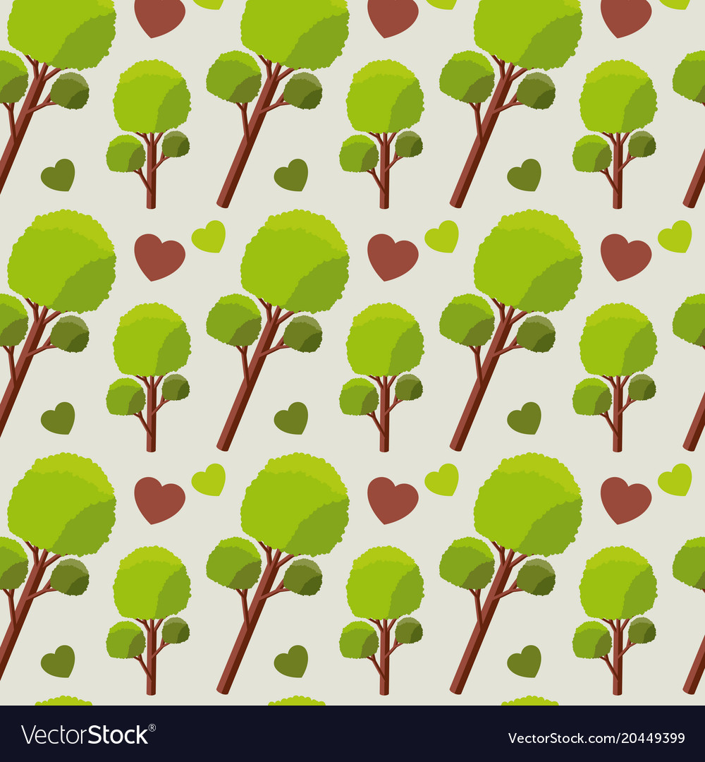 Trees and hearts pattern background