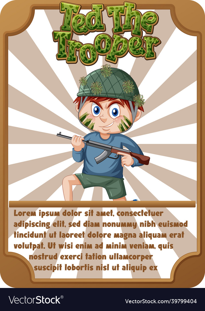 Character game card template with word ted vector image Character game card template with word ted