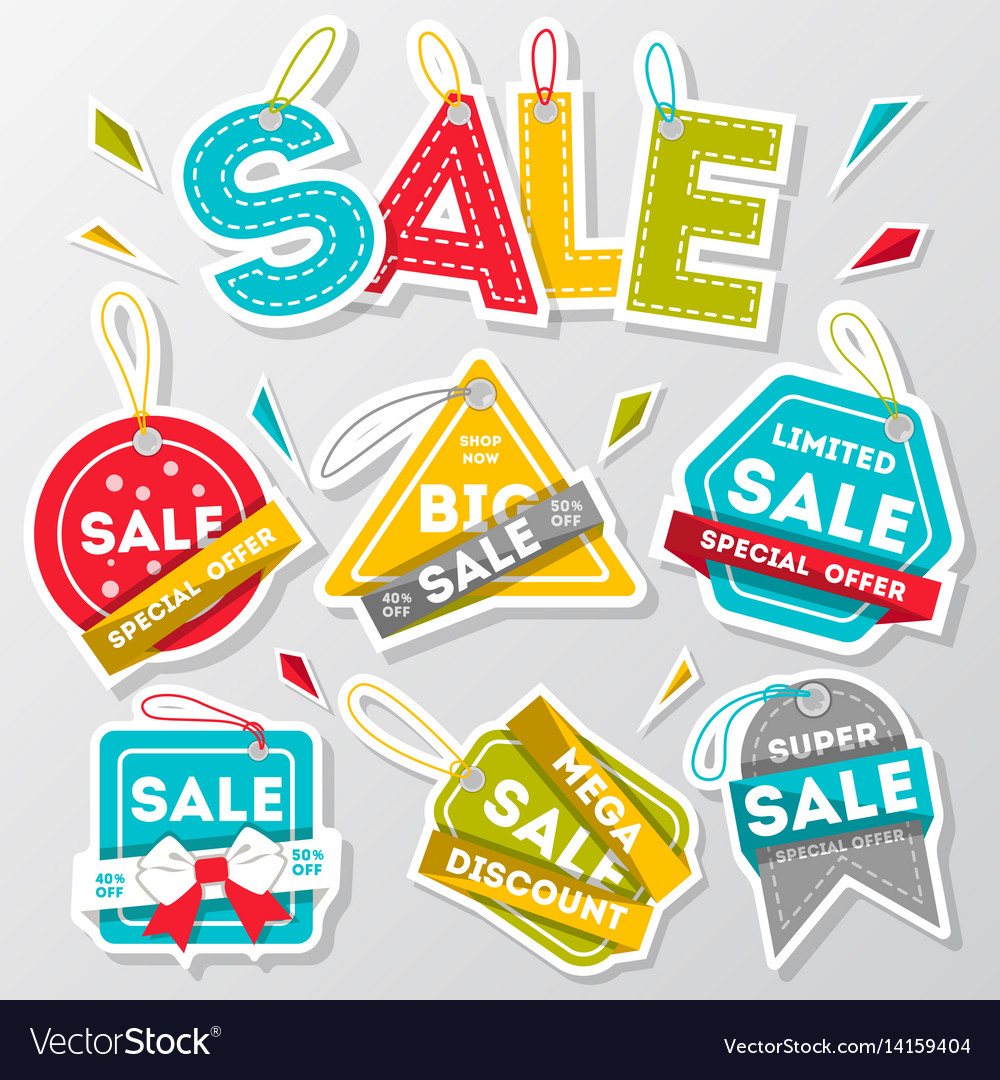 Discount sale advertising sticker set Royalty Free Vector