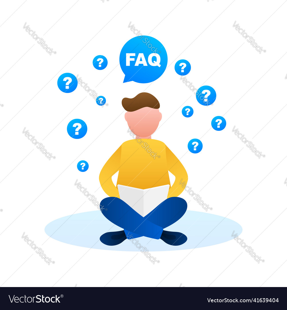 Frequently asked questions faq bubble and man vector image Frequently asked questions faq bubble and man