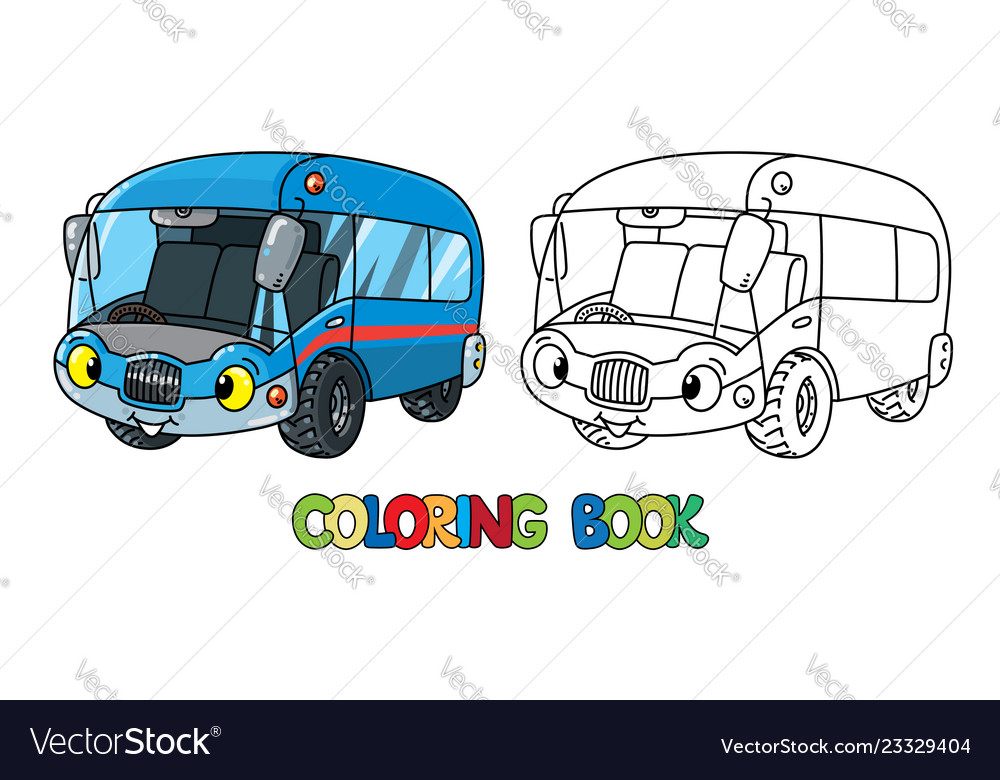 Funny small bus or van with eyes coloring book
