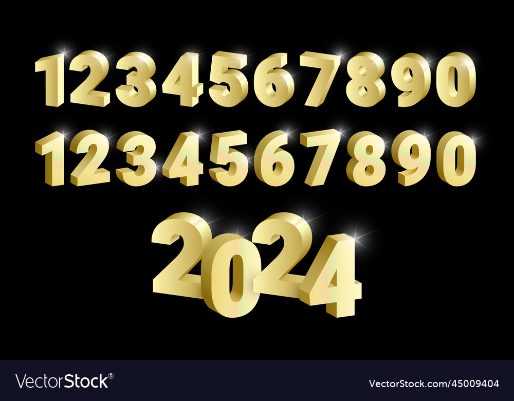 Gold Number Set - Shiny 3D Font