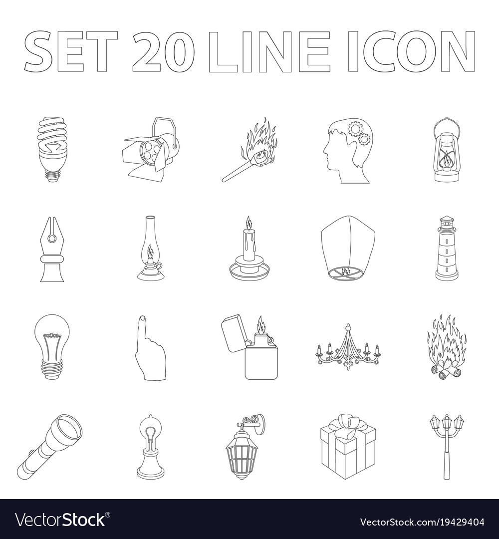 Light source outline icons in set collection
