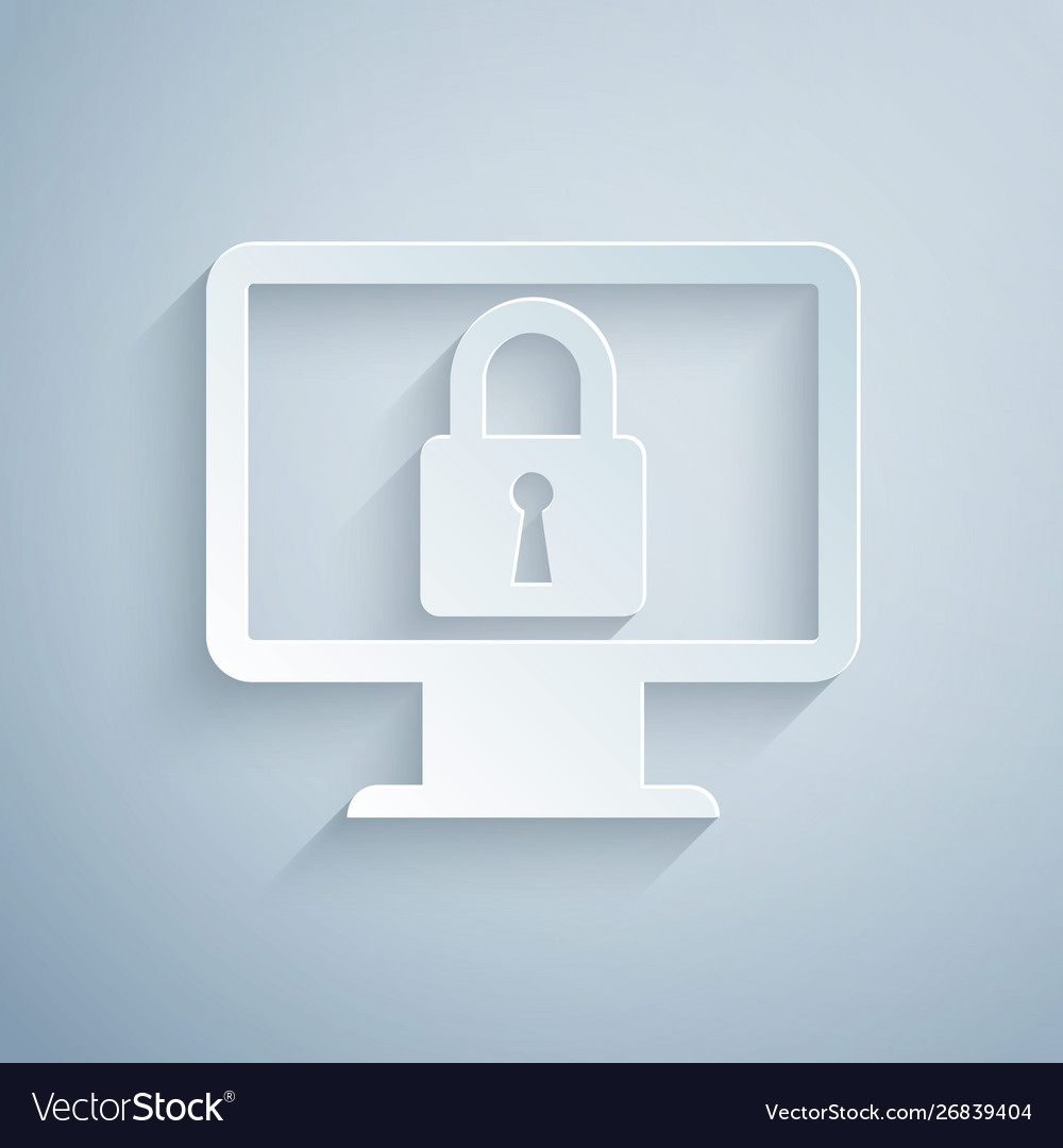 Paper cut lock on computer monitor screen icon