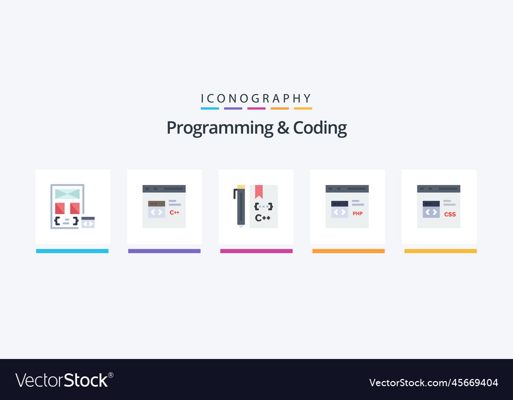Programming and coding flat 5 icon pack including
