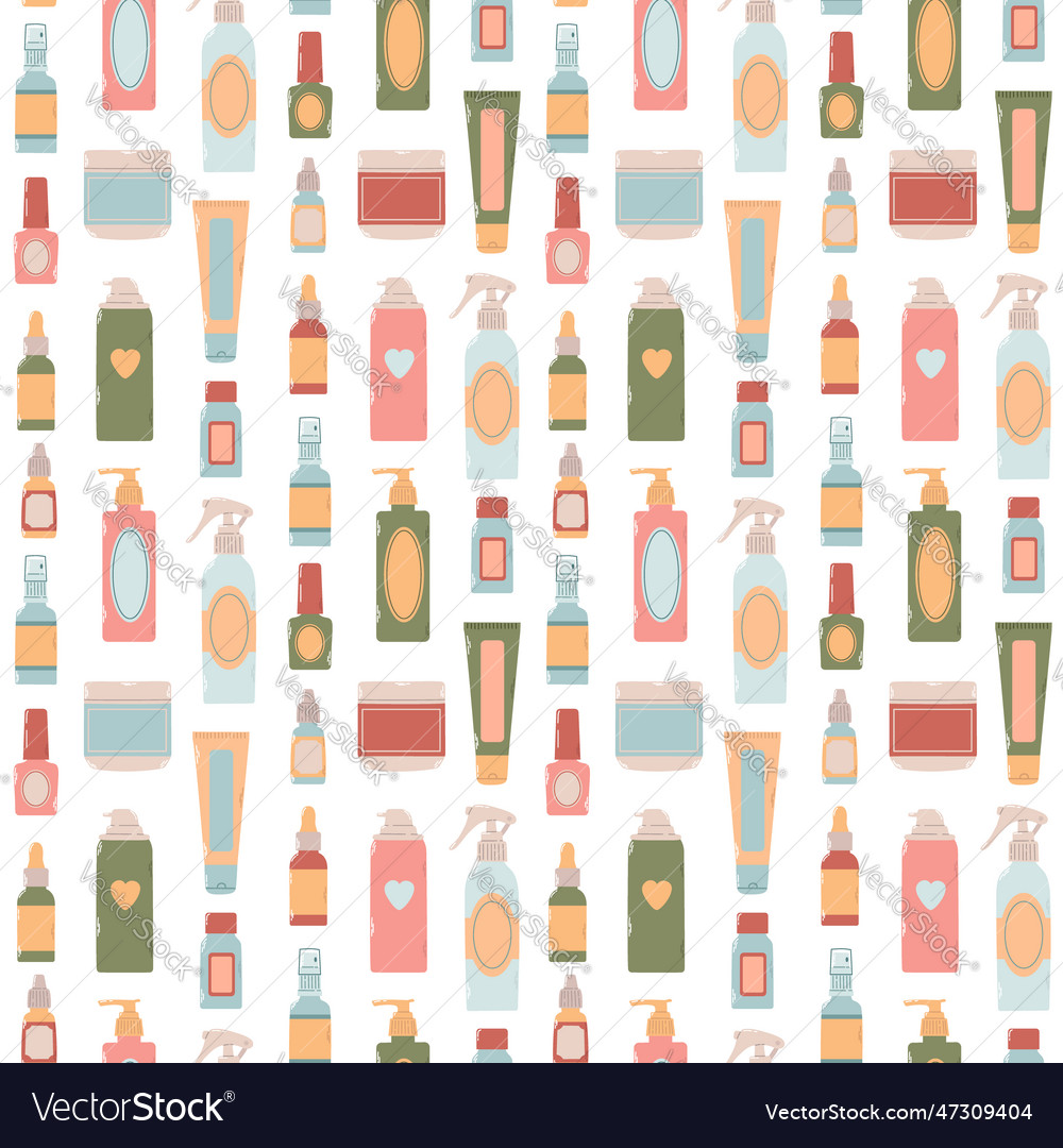 Seamless pattern of different bottles flacons
