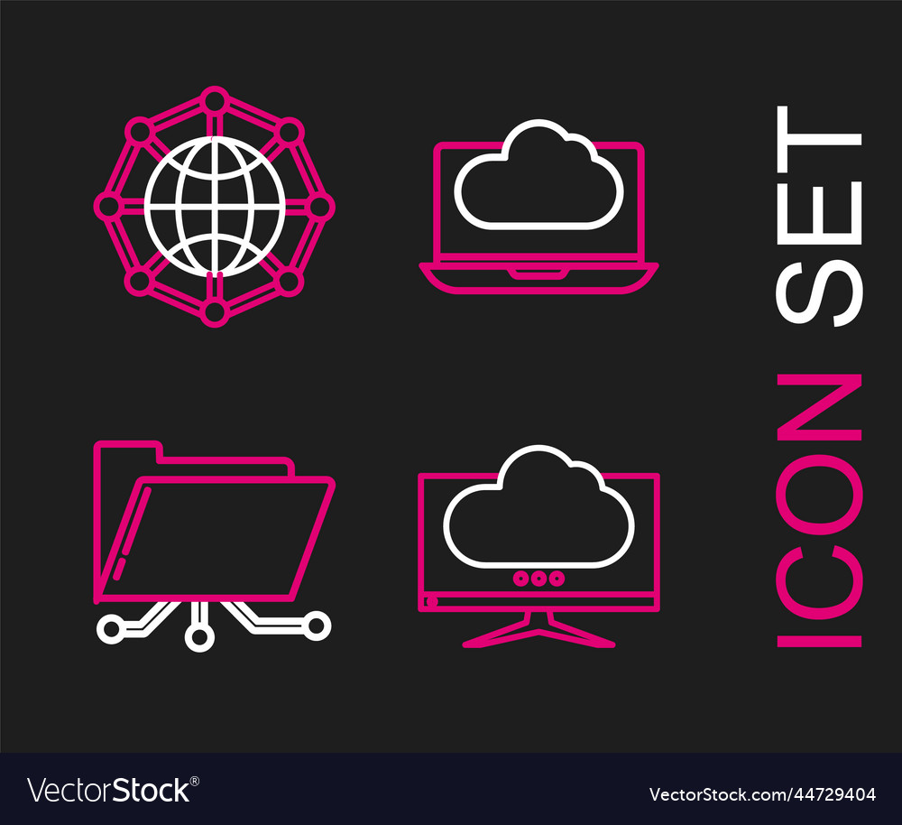 Set line computer monitor screen folder and lock vector image Set line computer monitor screen folder and lock
