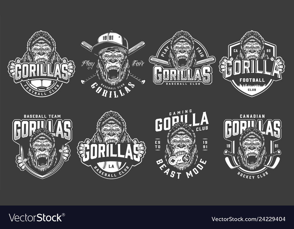 Vintage monochrome sport clubs logos set vector image Vintage monochrome sport clubs logos set
