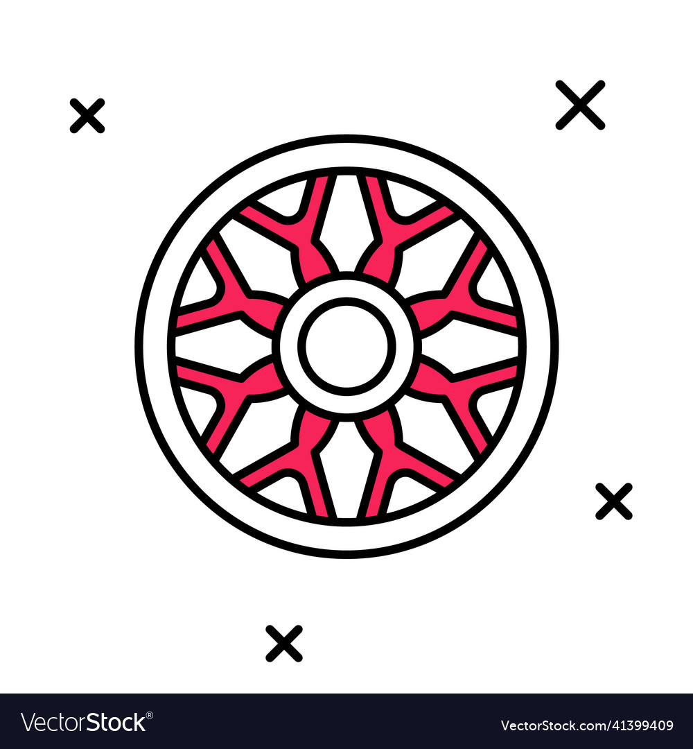 Filled outline alloy wheel for car icon isolated