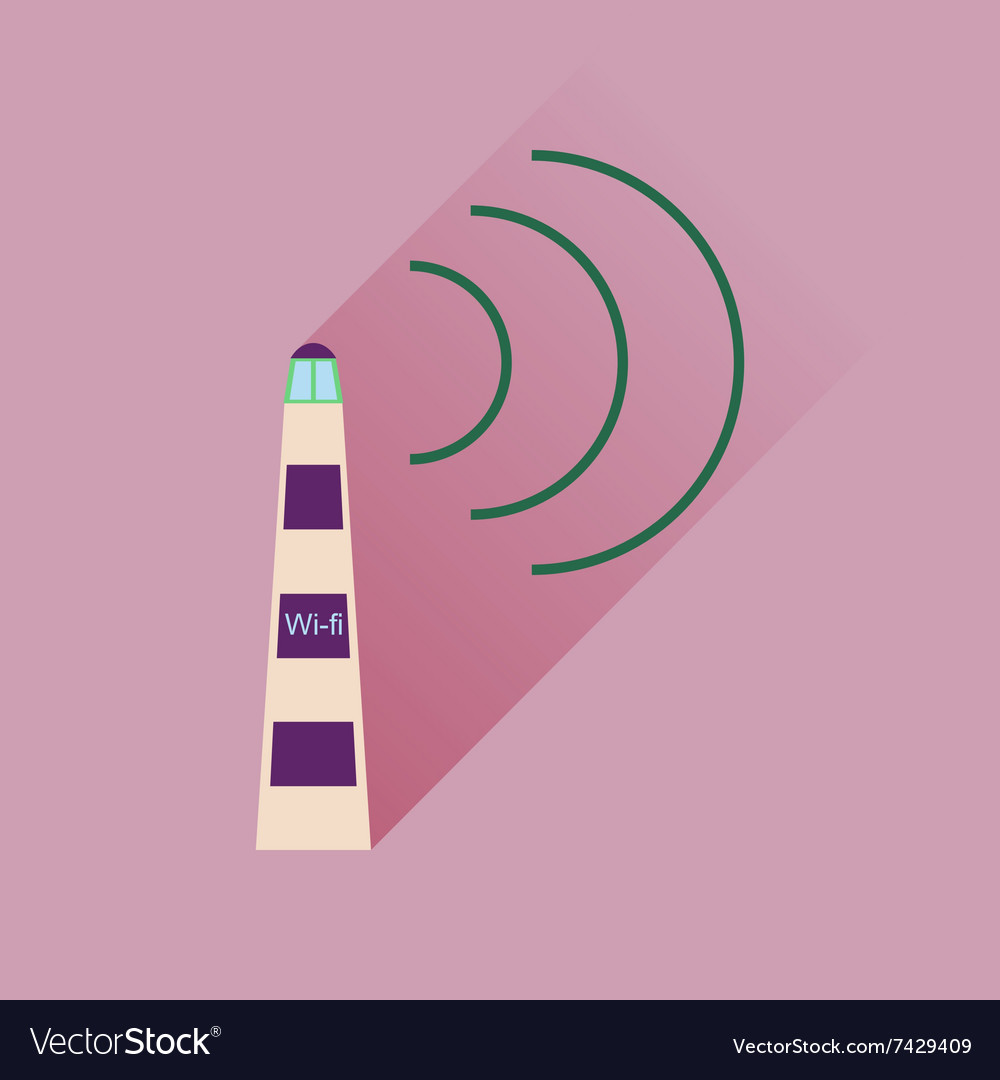 Flat icon with long shadow wi fi tower