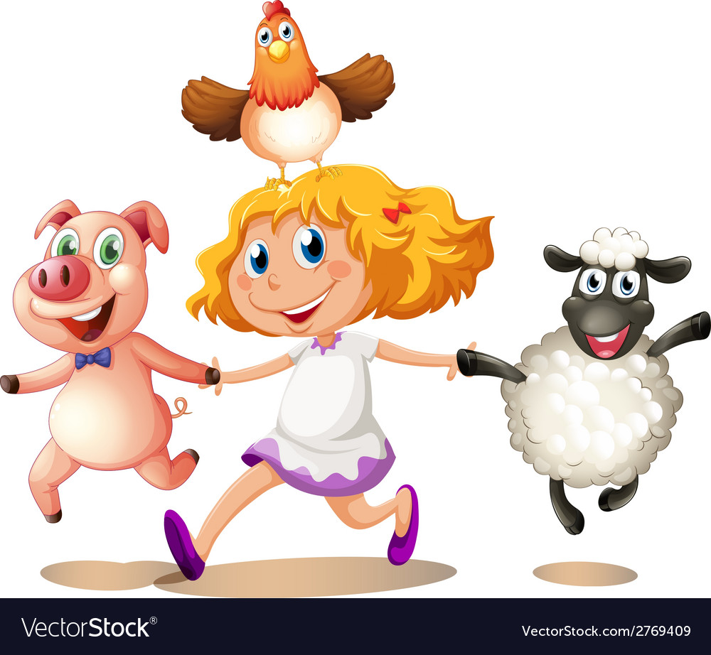 Girl and animals Royalty Free Vector Image - VectorStock Girl and animals Royalty Free Vector Image - VectorStock