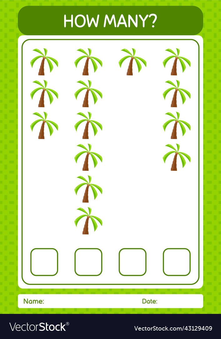 How many counting game with coconut tree vector image How many counting game with coconut tree
