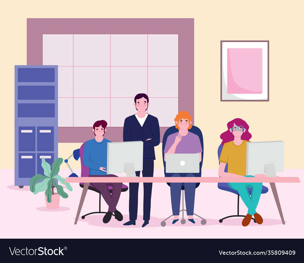 Meeting business people teamwork with laptop Vector Image